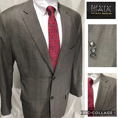 Gianluca Isaia Tan Taupe Glen Plaid Blazer Sport Coat Jacket 44R, Scott Model - Image 1 of 4