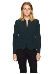 Kasper - Womens Petite Stretch Crepe 1 Button Collarless Jacket - Fir Green -12P - Picture 1 of 2
