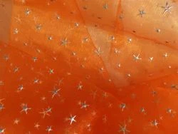 ORGANZA Stoff  in ORANGE apricot Sterne RELIEF Sternenhimmel Meterware Stoffe - Bild 1 von 1