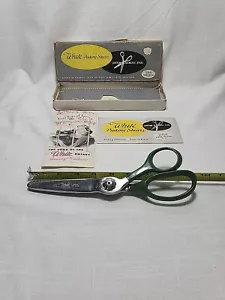 Vntg White Pinking Shears Sewing Fabric Crafting Scissors USA With Box & Inserts - Picture 1 of 13