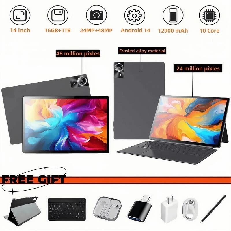 New Tablet PC 14 inch screen Android 14 20GB RAM+1TB ROM with keyboard and mouse - Image 1 of 4