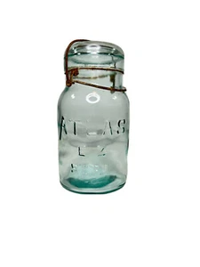 ATLAS E-Z Seal Blue Glass 1 Qt Canning Bottle Jar with Glass Lid & Wire Antique - Picture 1 of 11