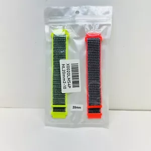 20mm Neon Woven Nylon Sport Loop Watch Band Strap Quick Release Spring Pins 2 Pk - Picture 1 of 7