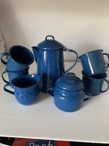 8 piezas vintage esmalte moteado azul y blanco - Imagen 1 de 6