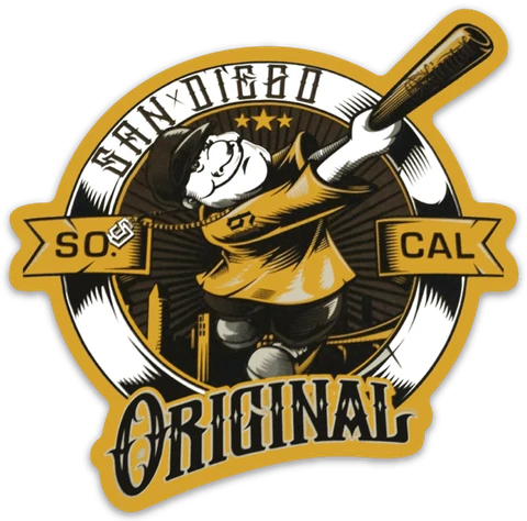 San Diego Padres Retro Friar Swinging Bat SO.CAL logo Type MLB Die-Cut MAGNET Cover