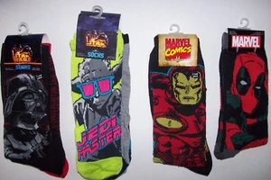 Calcetines para hombre Marvel Lucas Ironman Deadpool Star Wars 1pr 2pr 5pr equipo de tubo nuevo en paquete - Imagen 1 de 8