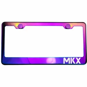 Polish Neo Neon Chrome License Plate Frame MKX Laser Etched Metal Screw Cap - Bild 1 von 8
