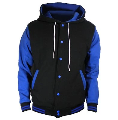 Black Varsity full  Wool Letterman Hoodie Royal blue wool  Sleeves XS-4XL - Image 1 of 4