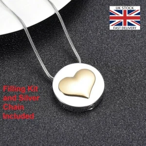 Convex Gold Heart Keepsake Cremation Urn Pendant Ashes Necklace Funeral UK - Picture 1 of 6