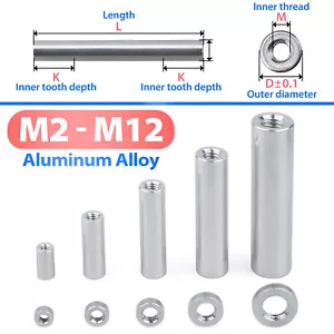 M2-M10 Aluminum Alloy Thread Sleeve Rod Bar Stud Round Connector Tube Long Nuts - Foto 1 di 32