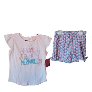 Real Love Girls Mermaid Short Set-5/6-Pink-Purple-Ruffled Cap Sleeves-Keyhole - Picture 1 of 4