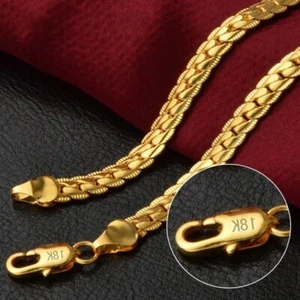 Luxury 925 Sterling Silver 5MM 18K Gold Sideways Chain Necklace for Woman Men - Picture 1 of 8