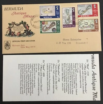 MAPAS ANTIGUOS BERMUDAS FDC CON MAPAS ANTIGUOS E INTRODUCCIÓN DE EMISIÓN 14 DE MAYO 1979 Foto 1 de 4