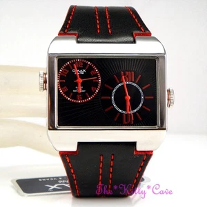 OMAX 5ATM Acciaio Inox Seiko Movt Nero Rosso Doppio Tempo 2 Zona Orologio DUL005 - Imagen 1 de 10