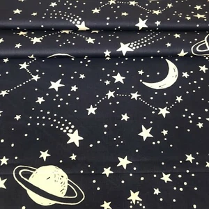 GALACTICA STERNE PLANETEN AUF MARINE 100% BAUMWOLLSTOFF Meterware - Bild 1 von 3