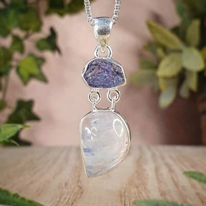 Colgante Piedra Luna y Tanzanita Plata de Ley 925 Piedras Preciosas Joyería Mujer. - Imagen 1 de 5
