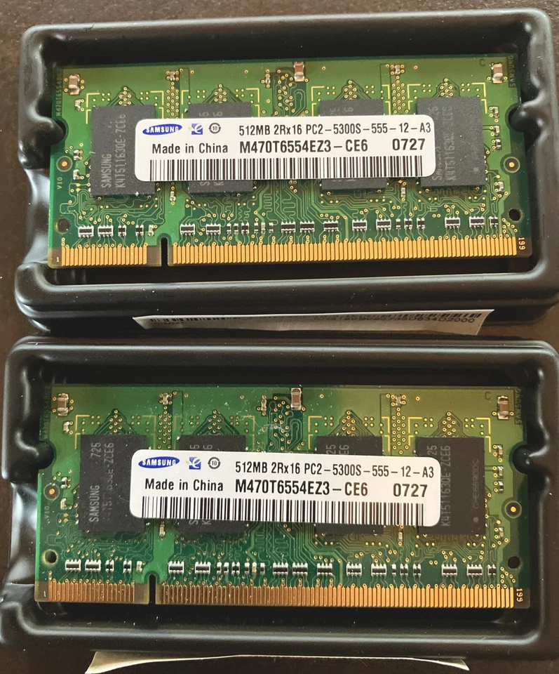 2 Samsung Laptop Memory M470T6554EZ3-CE6 512MB 2Rx16 PC2-5300S-555-12-A3 RAM #89 - Image 1 of 1