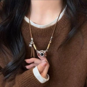Brown Sweater Necklace Vintage Sweater Chain Gifts Jewelry Accessories - Picture 1 of 15