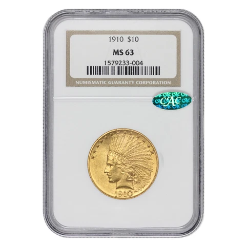 1910 $10 Indian Head NGC MS63 CAC Certified Choice Graded Gold Eagle Coin Cover