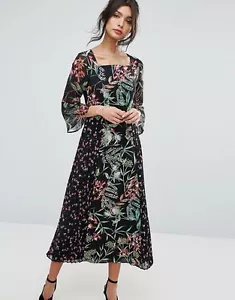 French Connection Bluhm Bottero Sheer Maxi Dress Black Floral Multi RRP£130.00 - Picture 1 of 5