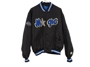 Vintage 90’s NBA Orlando Magic Starter Satin Bomber Jacket Black Mens XL Shaq - Picture 1 of 9
