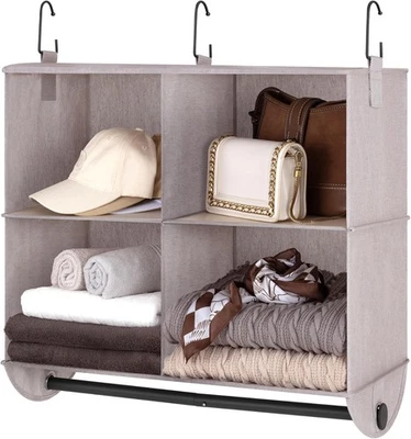 Organizador de armario colgante StorageWorks con varilla de metal, 4 secciones, caqui claro  Foto 1 de 4