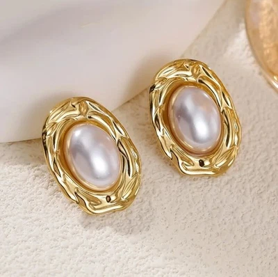 Aretes grandes de perlas aretes de perlas grandes de metal dorado joyería de boda nupcial Foto 1 de 4