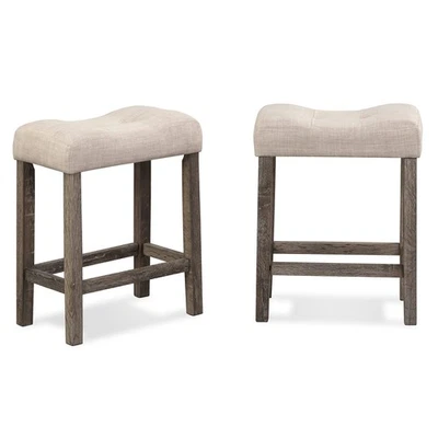 Sora Button Tufted Counter Height Saddle Stools, Set of 2, Taupe - Image 1 of 3