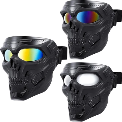 Kanayu 3 Pcs Airsoft Mask Skull Full Face Electroplated Lenses Military Hallowee - Image 1 of 4