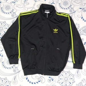 ADIDAS TRACKSUIT JACKET GREEN FLUO & BLACK VINTAGE GABBER GYM GIACCA GINNICA D5  - Picture 1 of 17