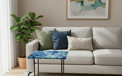 18"x12" Blue Agate Table Top Agate Coffee Table Agate Side & End Table Home Deco - Image 1 of 4