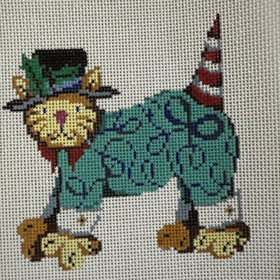 Needlepoint Canvas Christmas Cat La Jolla Santa Hat Patti Mann VG Unused - Image 1 of 3