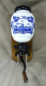 Holland Dutch Blue Delft Windmill Wall Mount Coffee Grinder Complete  Vtg  - Picture 1 of 8
