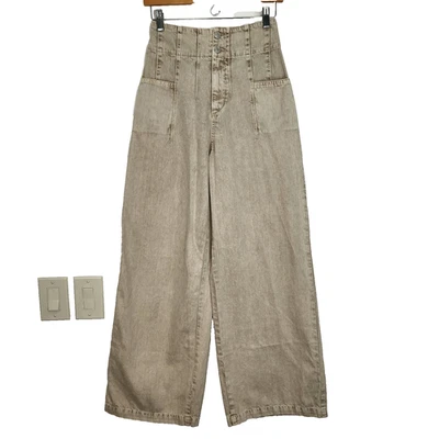 Free People We The Free Midnight City Wide Leg Jeans 26 Beige High Rise Pleated — 第 1/4 张图片