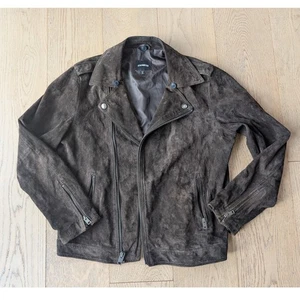 Chaqueta de motociclista Express de cuero gamuza marrón para hombre cremallera completa talla M - Imagen 1 de 8