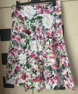 Per Una Pink Floral Print Linen Mix Midi Skirt Size 16 R. Lined. VGC - Picture 1 of 5