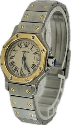 Cartier Santos Octagon W2001683 SM Beige Quarz Damenuhr Excellent A4643 - Bild 1 von 4