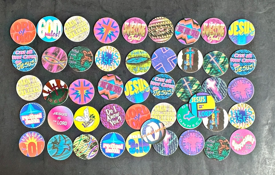 47 Religious Theme and Jesus Pogs   From the 1990s some Dupes - Image 1 of 1