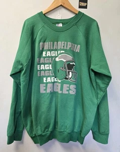 Vtg 80s Philadelphia Eagles Crew Neck Sweatshirt XXL Kelly Green NFL Garan - Picture 1 of 8