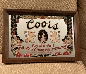 Vintage Coors Beer Mirror Bar Sign Brewed Pure Rocky Mountain Spring Water 1980s - Picture 1 of 4