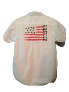 Tommy Hilfiger button short sleeve shirt Red White Blue Flag USA Y16/18  - Picture 1 of 6