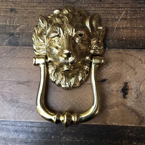 New BRASS VICTORIAN LION HEAD DOOR KNOCKER w/STRIKE PLATE HEAVY 5x8 Cover