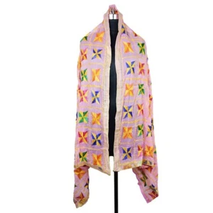 Women's Phulkari Embroidery Dupatta Chiffon Chunni Hand Ethnic Scarf Stoles Gift - Picture 1 of 5
