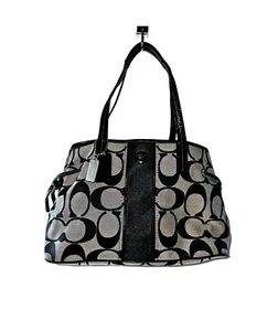 Coach Signature Black Stripe Carryall Tote Bag Purse D1321-F21949 - Picture 1 of 6