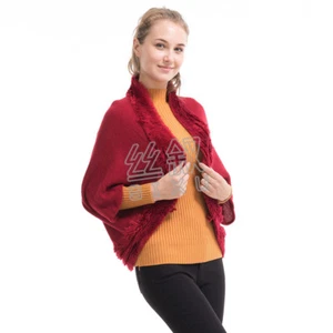 Womens Poncho Stole Cape Shrug Wrap Shawl Jacket Jumper Open Cardigan Faux Fur - Picture 1 of 15