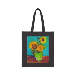 Van Gogh Three Sunflowers Cotton Canvas Tote Bag - Picture 1 of 9