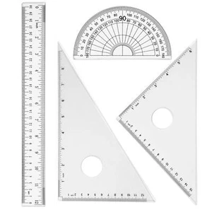 4 Pieces Math Geometry Tool Set Plastic Clear Ruler Protractor Triangle for S... - Picture 1 of 7