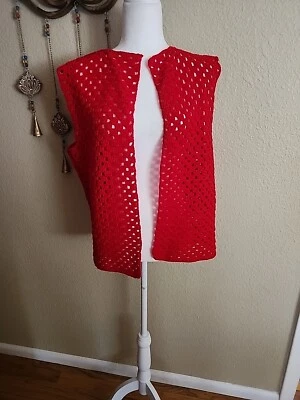 Vintage Crocheted Vest Red Size Medium - Image 1 of 4