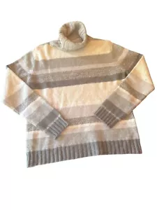 Mariele Waithe By Forte Rollkragenpullover 100% Kaschmir gestreift grau & beige M - Bild 1 von 4