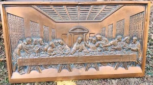 Placa de arte de colección ÚLTIMA CENA Leonardo DaVinci escultura de cobre 2 piezas relieve pesado - Imagen 1 de 13